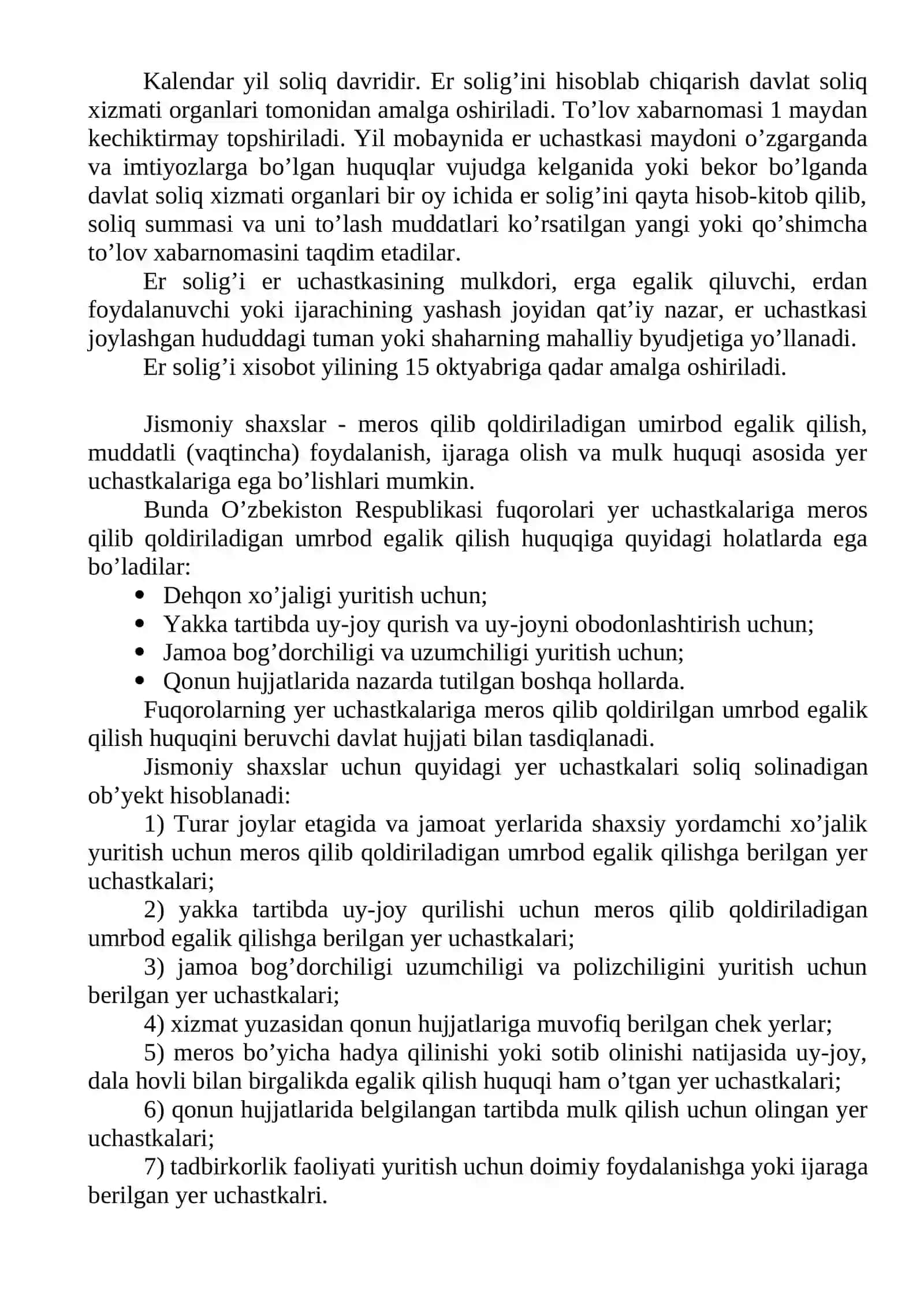 Jismoniy shaxslardan olinadigan yer solig’ini hisoblash va budjetga to’lash tartibi 2