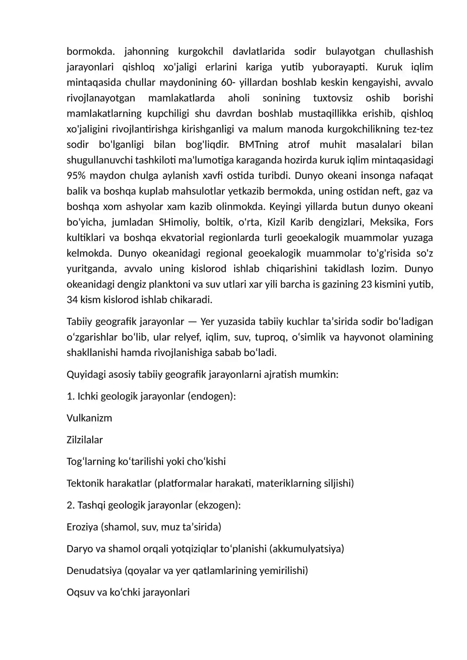 TABIIY GEOGRAFIK JARAYONLARNI O`RGANISHNING ILMIY VA AMALIY AXAMIYATI 2