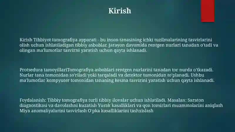 Tibbiy Tomografiya Apparatlarining Ishlash Prinsiplari 2