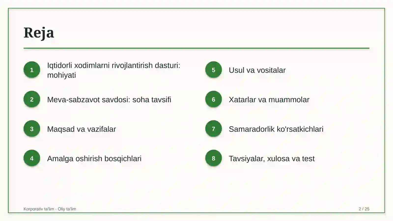 meva sabzavot savdosida iqtidorli xodimlarni rivojlantirish dasturi 1203 2
