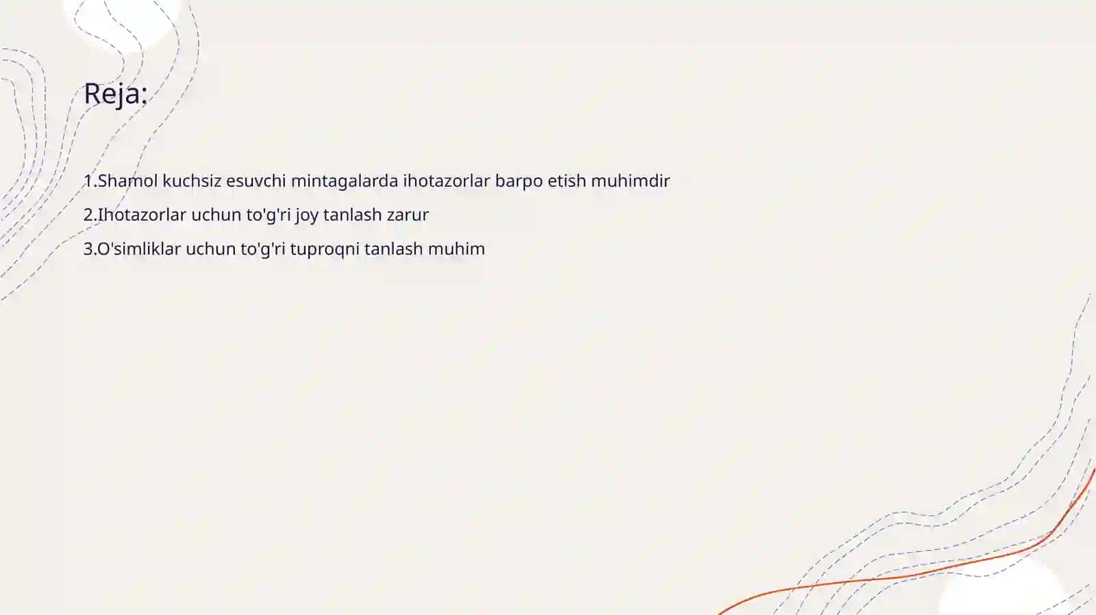 Shamol kuchsiz esuvchi mintagalarda ihotazorlar barpo etish muhimdir 2