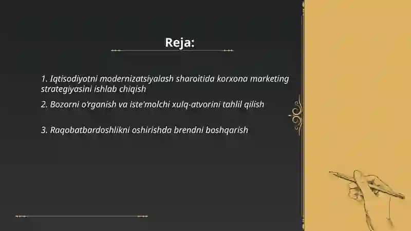 Iqtisodiyotni modеrnizatsiyalash sharoitida korxonalarda markеting faoliyatini tashkil etish 2