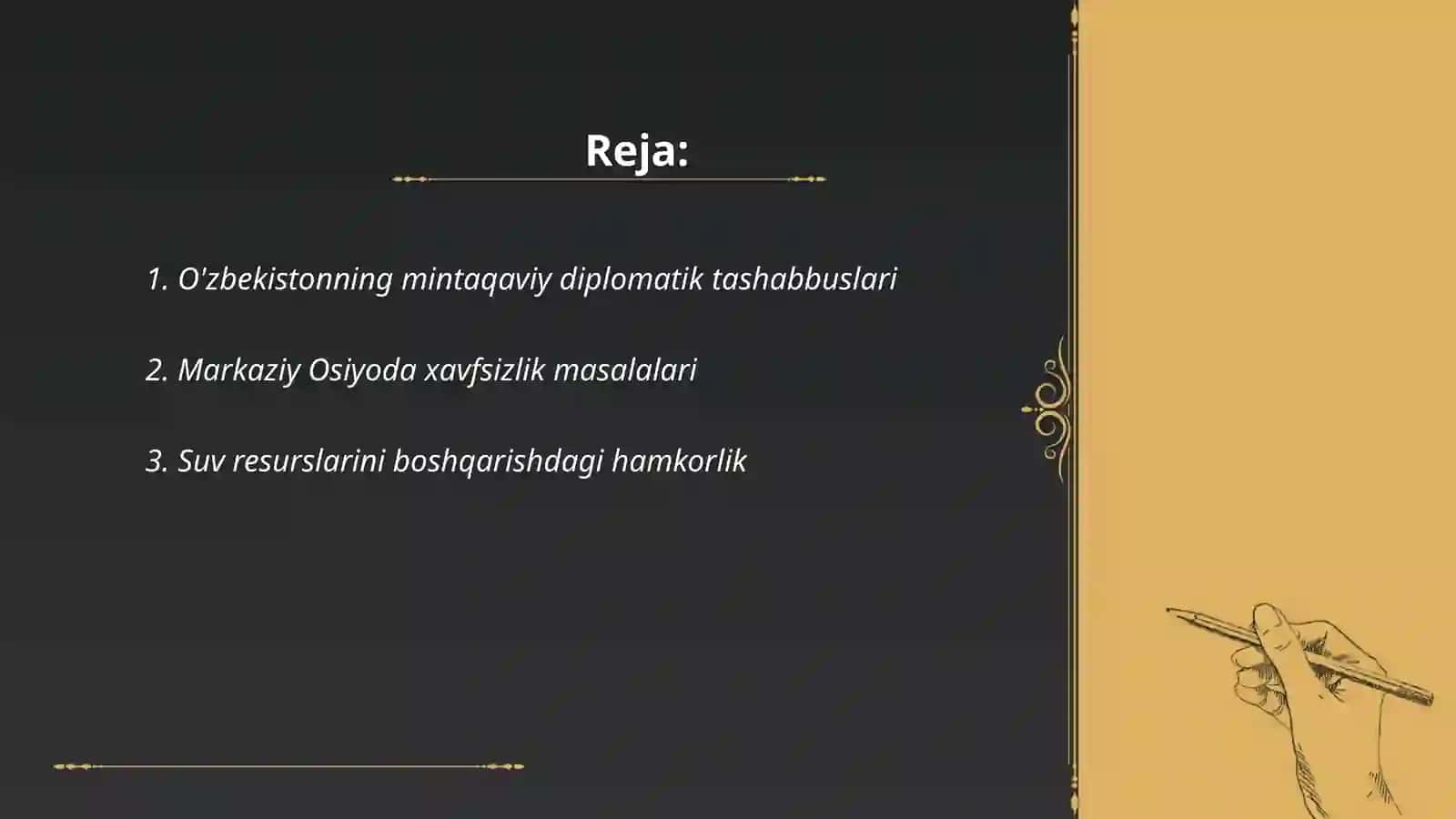 O'zbekistonning Markaziy Osiyoda tinchlik va barqarorligi 2
