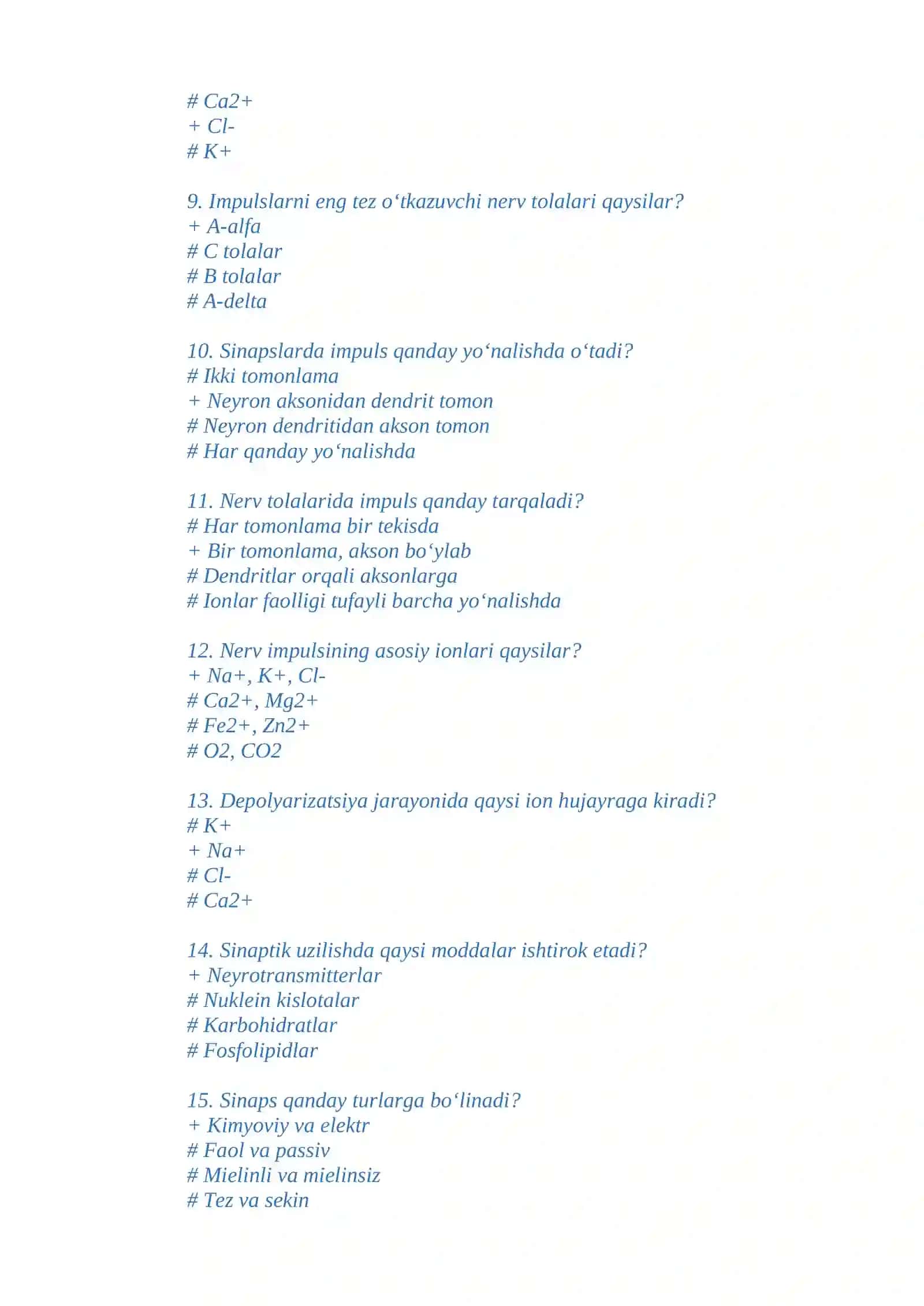 Nerv tolalari fiziologiyasi.Sinapslar fiziologiyasi 2