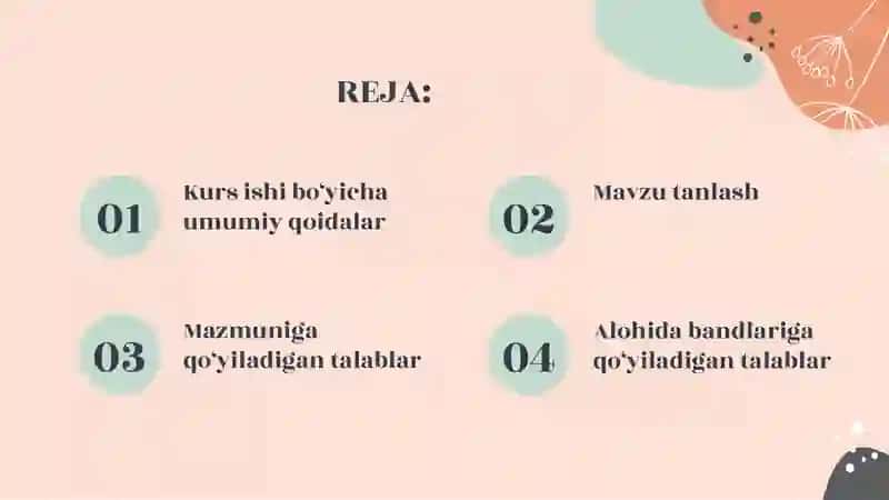 OLIY TA`LIMDA KURS ISHI VA UNGA QO‘YILADIGAN TALABLAR 2