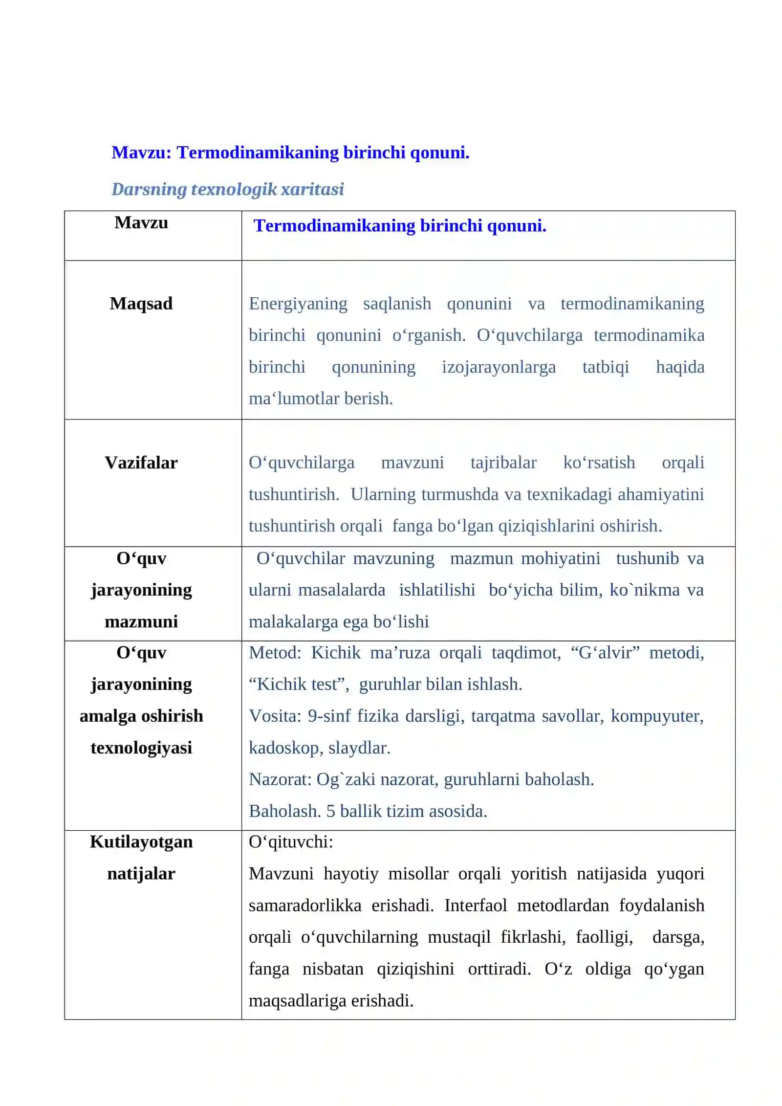 Termodinamikaning birinchi qonuni 2