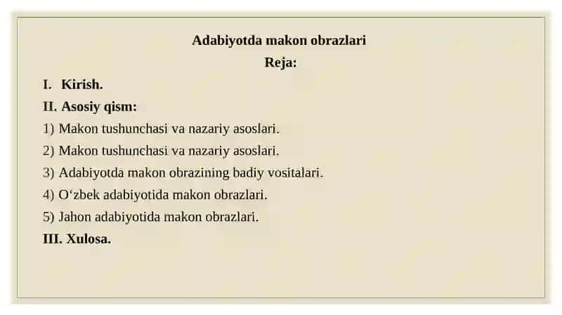 Adabiyotda makon obrazlari 2