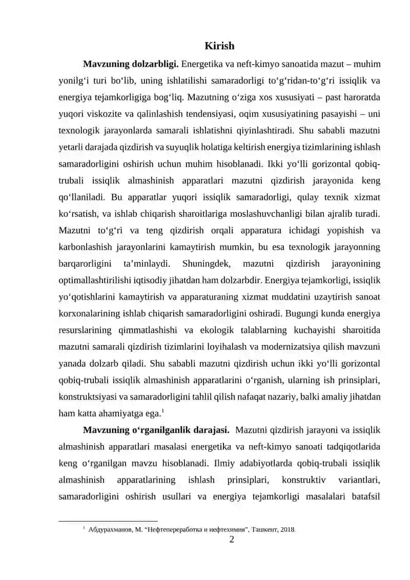 Mazutni qizdirish uchun ikki yo'lli gorizantal qobiq trubali issiqlik almashinnish apparati 2