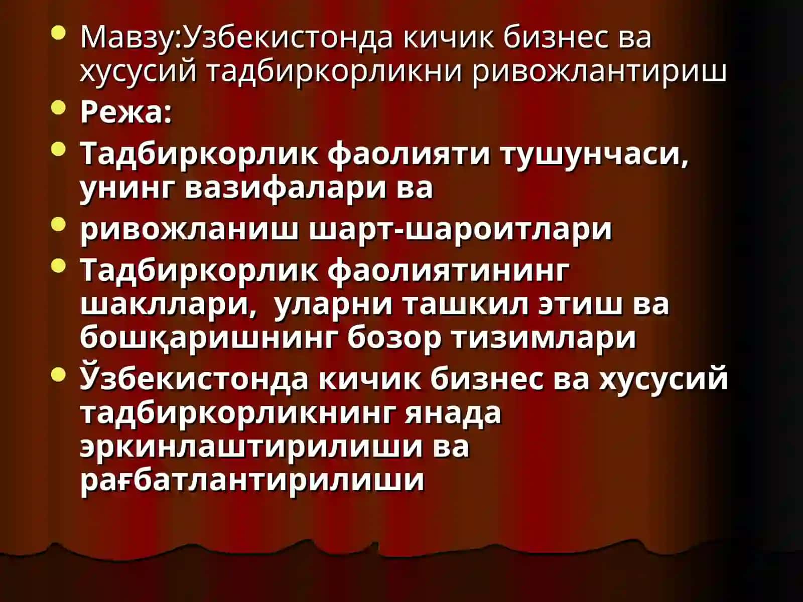 Узбекистонда кичик бизнес ва хусусий тадбиркорликни ривожлантириш 2