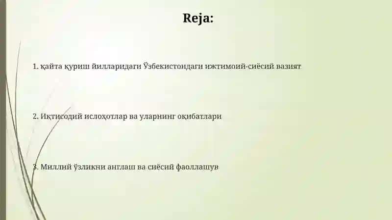 Qayta qurilish yillarida Oʻzbekistondagi ijtimoiy-siyosiy vaziyat 2