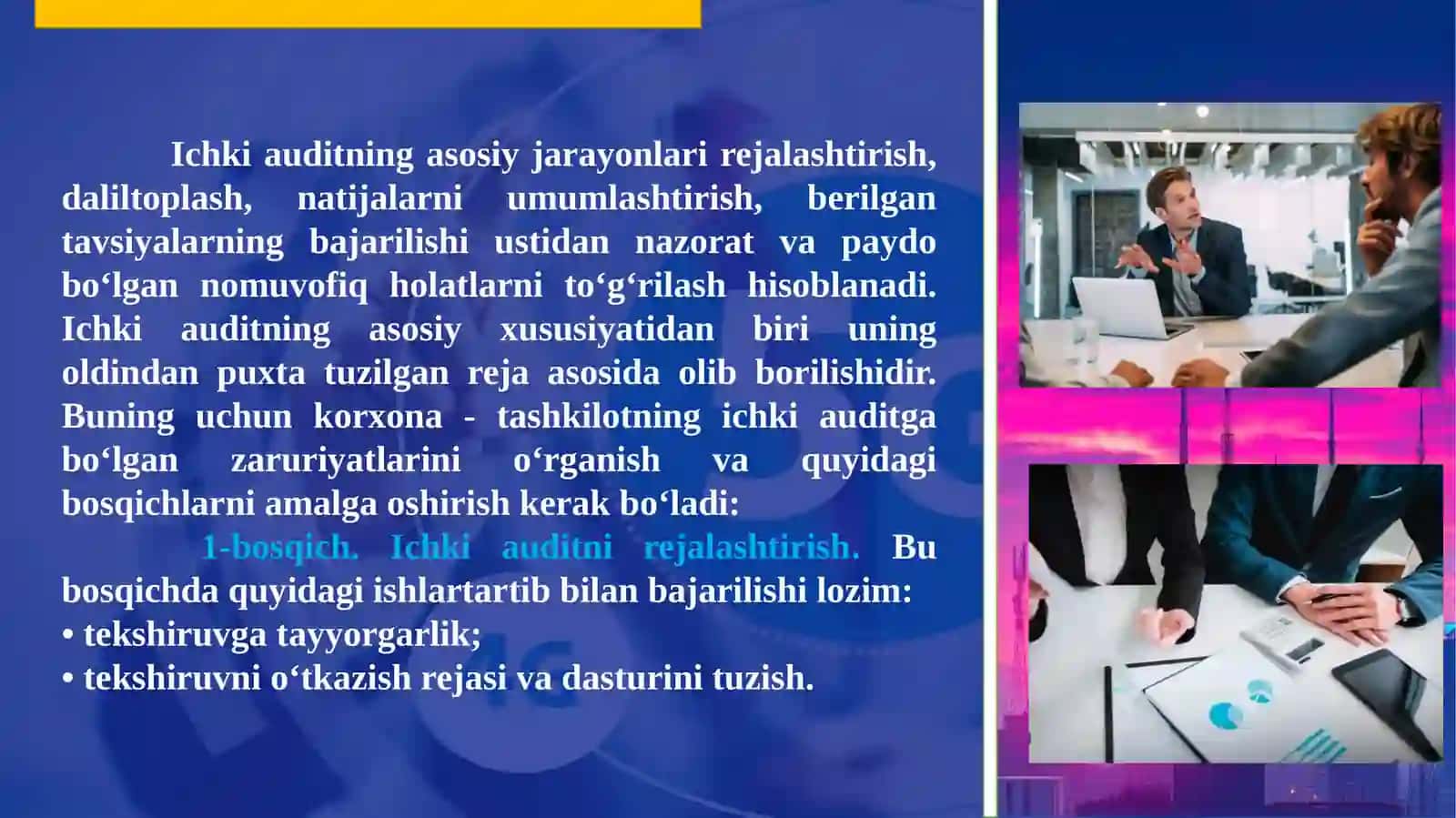 Korxonalarda ichki audit xizmatini tashkil etish bosqichlari. 2