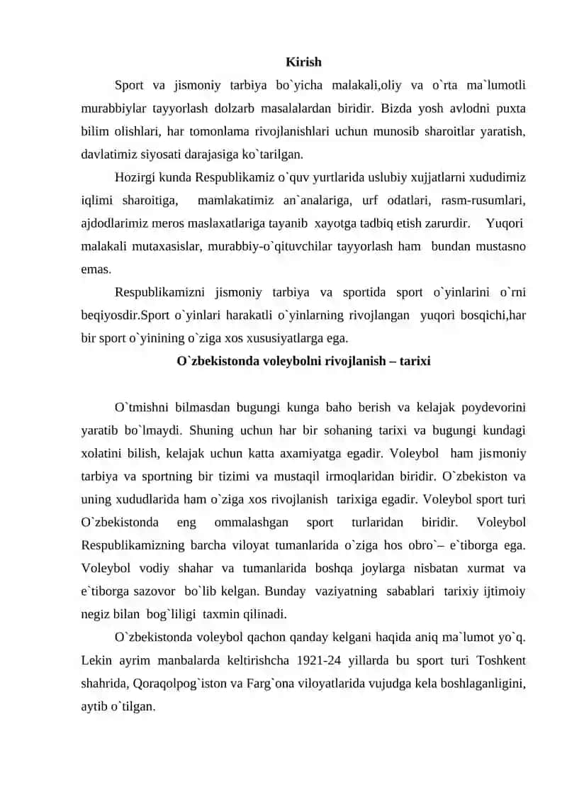 O`zbekistоnda vоleybоlni rivоjlanish – tarixi 2