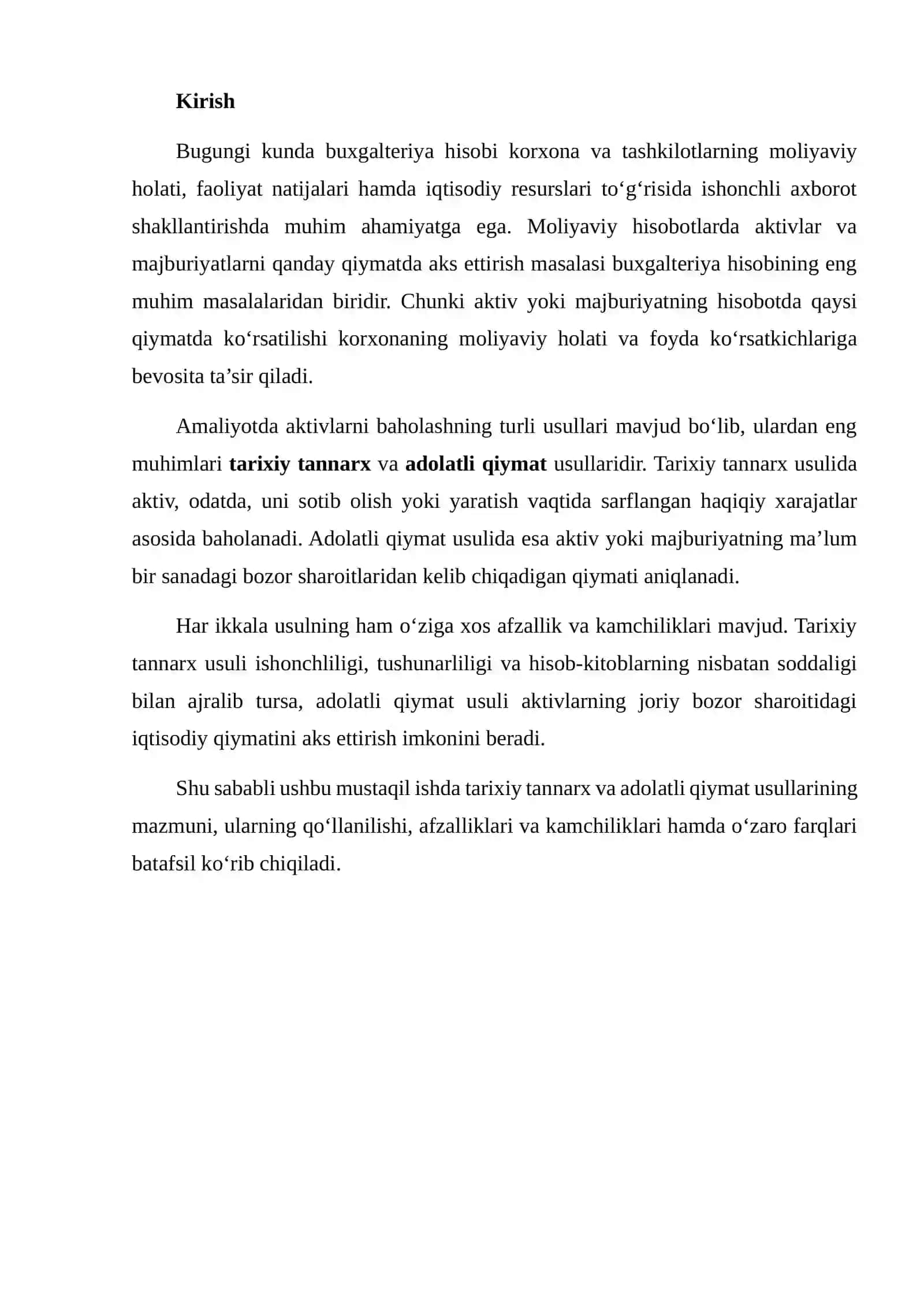 TARIXIY TANNARX VA ADOLATLI QIYMAT USULLARINI TAQQOSLASH 2