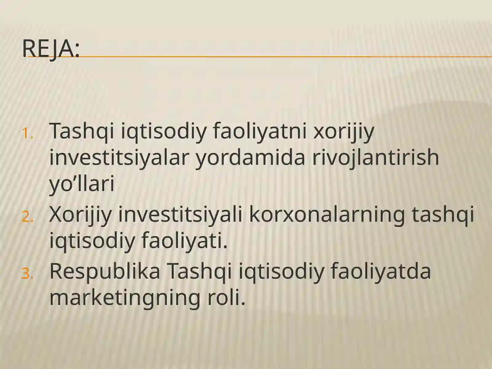 Tashqiiqtisodiy faoliyatni xorijiy investitsiyalarni rivojlantirish masalalari 2