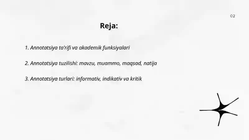 Annotatsiya va tezis akademik yozuv janrlari sifatida mavzusida 15 ta test tuzish kk 2