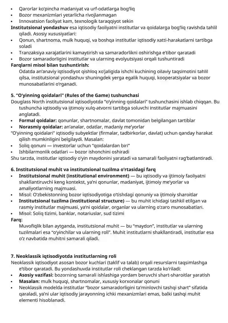 Institut tushunchasi va uning iqtisodiyotdagi o‘rni 2