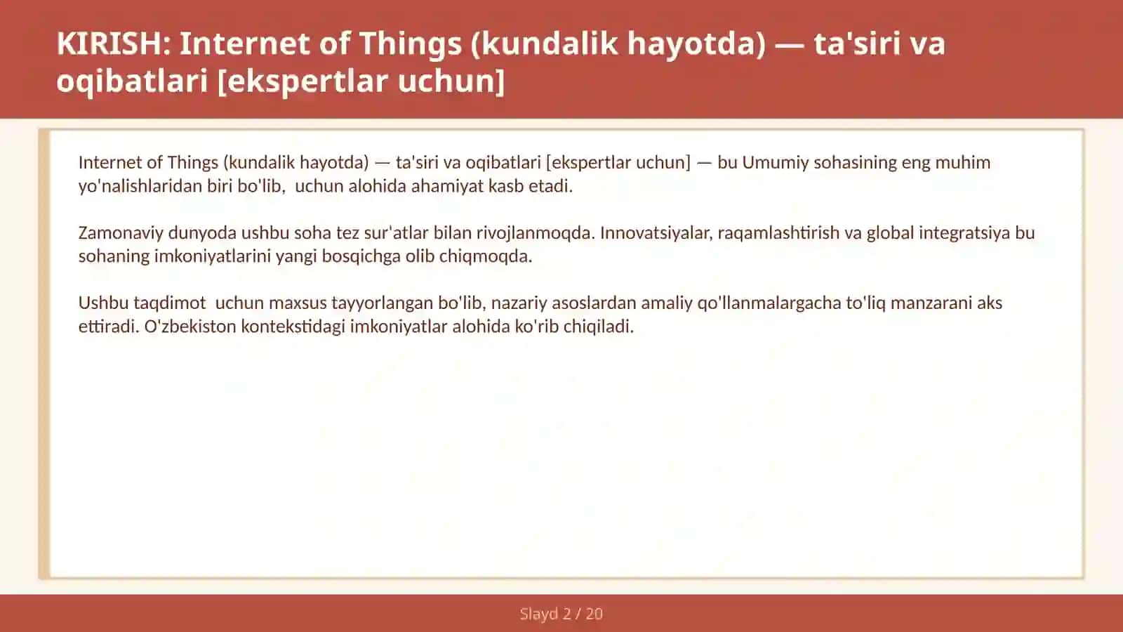 INTERNET OF THINGS (KUNDALIK HAYOTDA) — TA'SIRI VA OQIBATLARI [EKSPERTLAR UCHUN] 2
