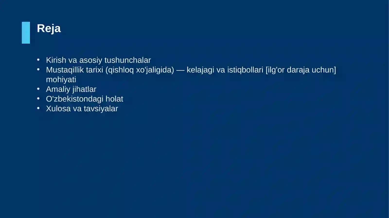 Mustaqillik tarixi (qishloq xo'jaligida) — kelajagi va istiqbollari [ilg'or daraja uchun] 2