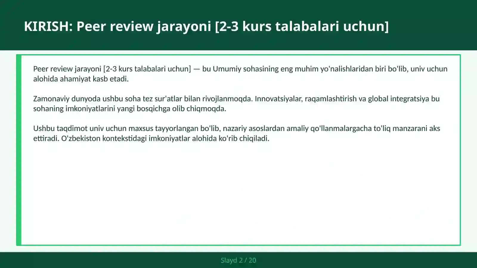 Peer review jarayoni [2-3 kurs talabalari uchun] 2