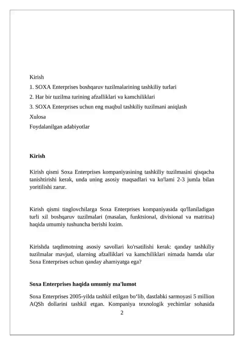 Soxa korxonalarida boshqaruv tuzilmalarini tashkiliy turlari 2