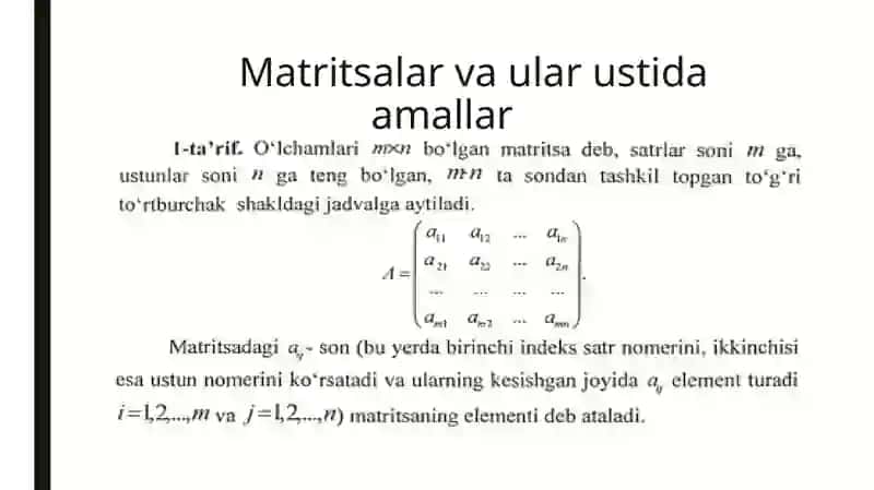 Matritsalar va ular ustida amallar 2