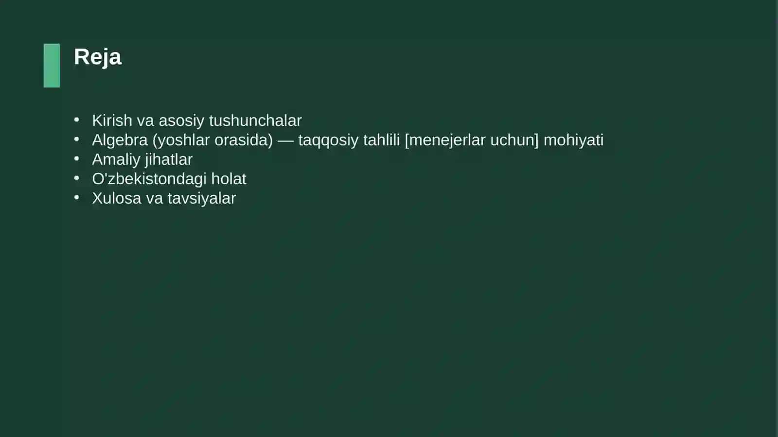 Algebra (yoshlar orasida) — taqqosiy tahlili [menejerlar uchun] 2