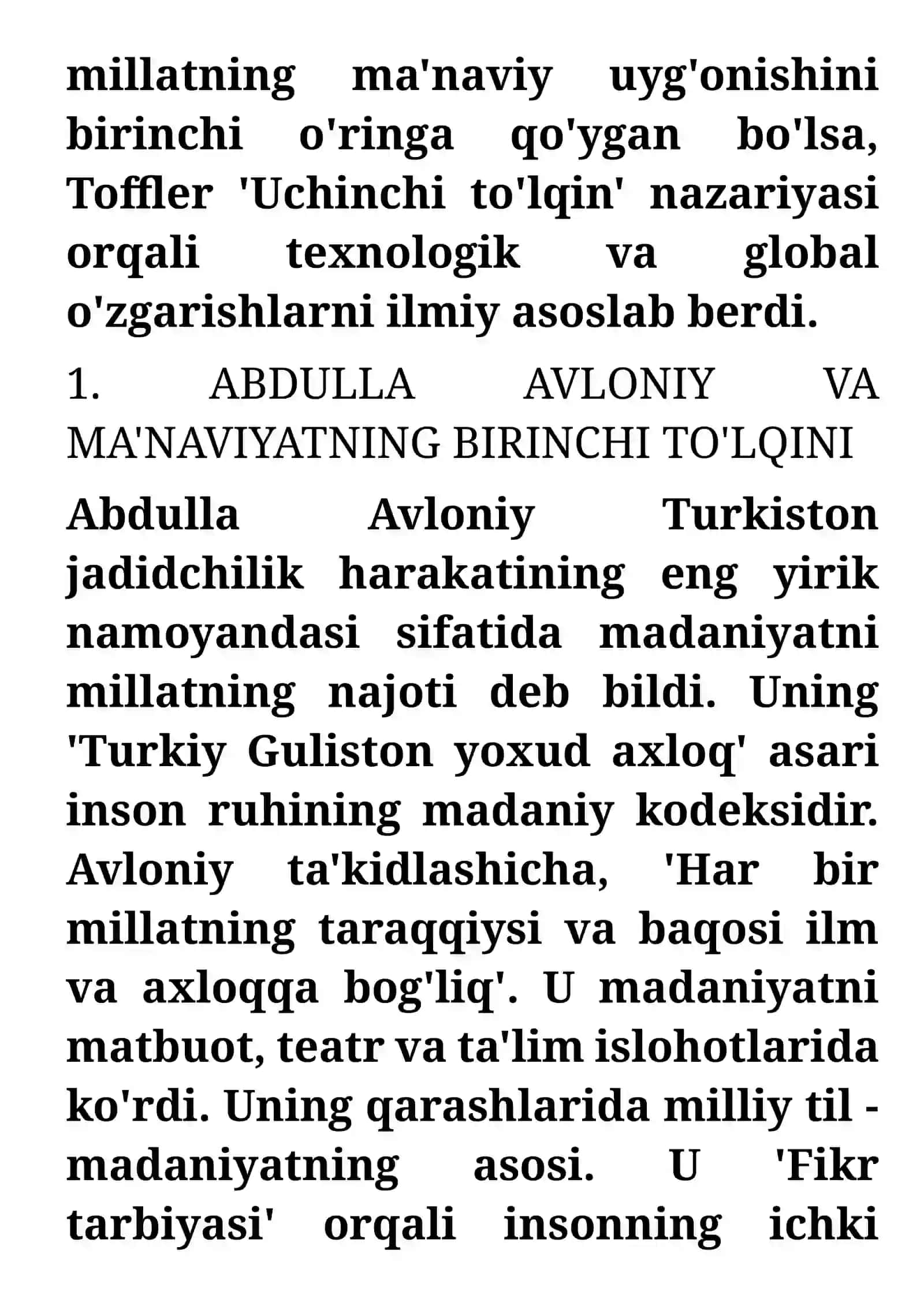 ABDULLA AVLONIYNING MADANIYAT QARASHLARI VA ELVIN TOFFLERNING 'UCHINCHI TO'LQIN' NAZARIYASI: QIYOSIY FALSAFIY TADQIQOT 2