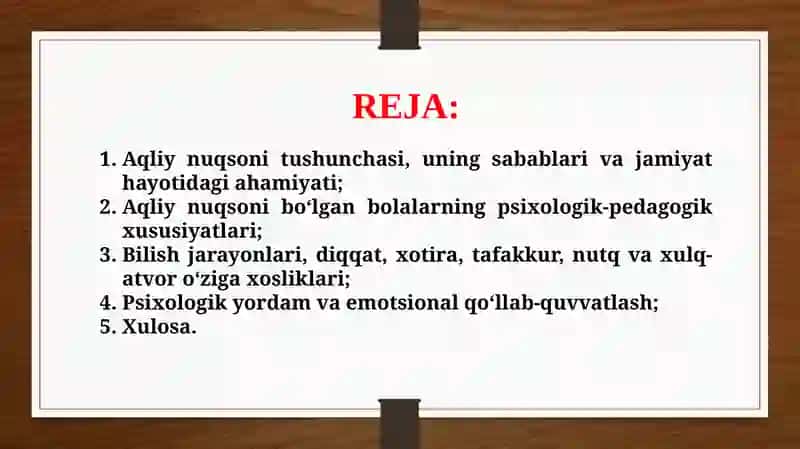 Aqliy nuqsoni bo’lgan bolalarni reabilitatsiya qilish (TAQDIMOT) 2