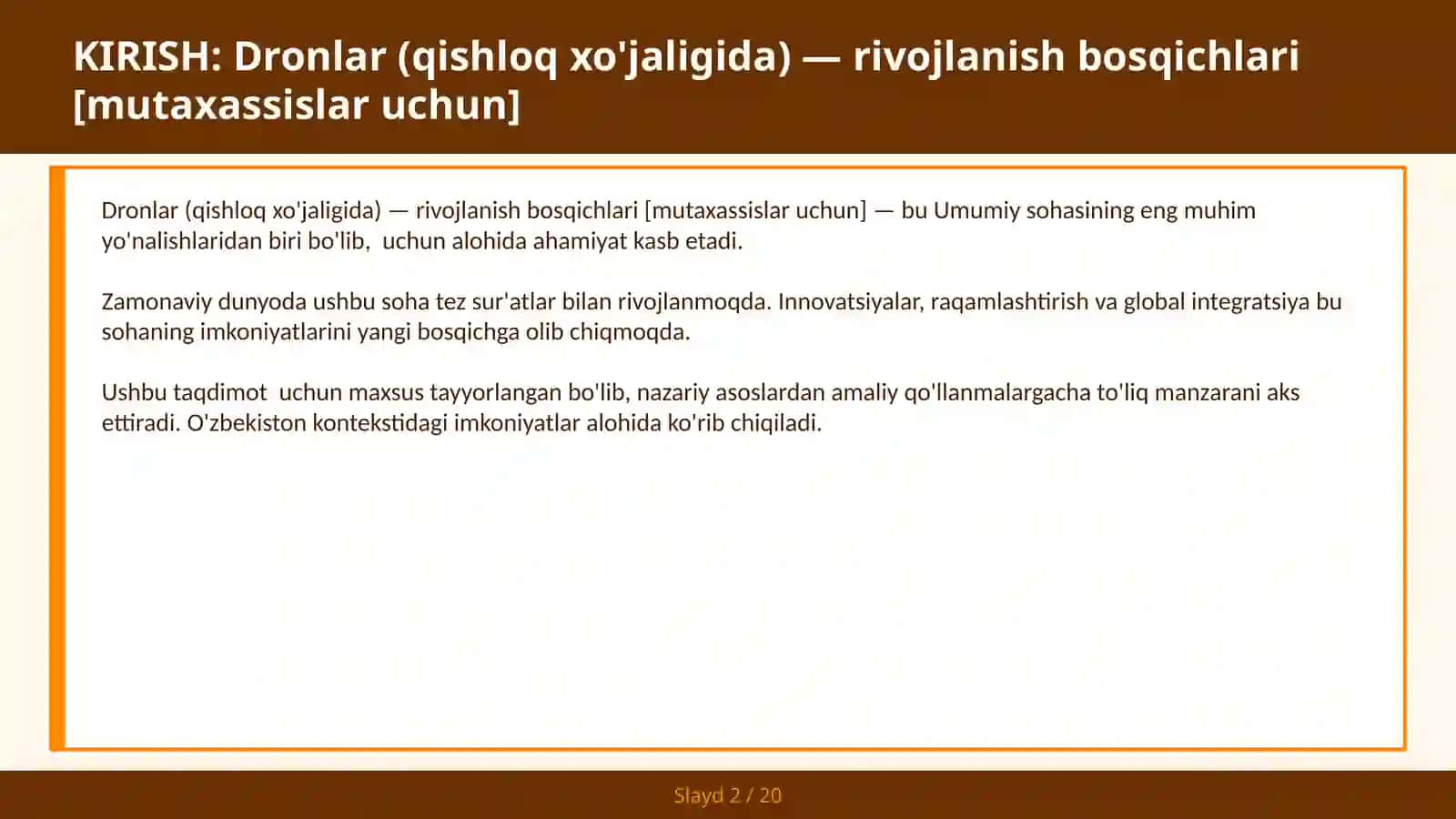 DRONLAR (QISHLOQ XO'JALIGIDA) — RIVOJLANISH BOSQICHLARI [MUTAXASSISLAR UCHUN] 2