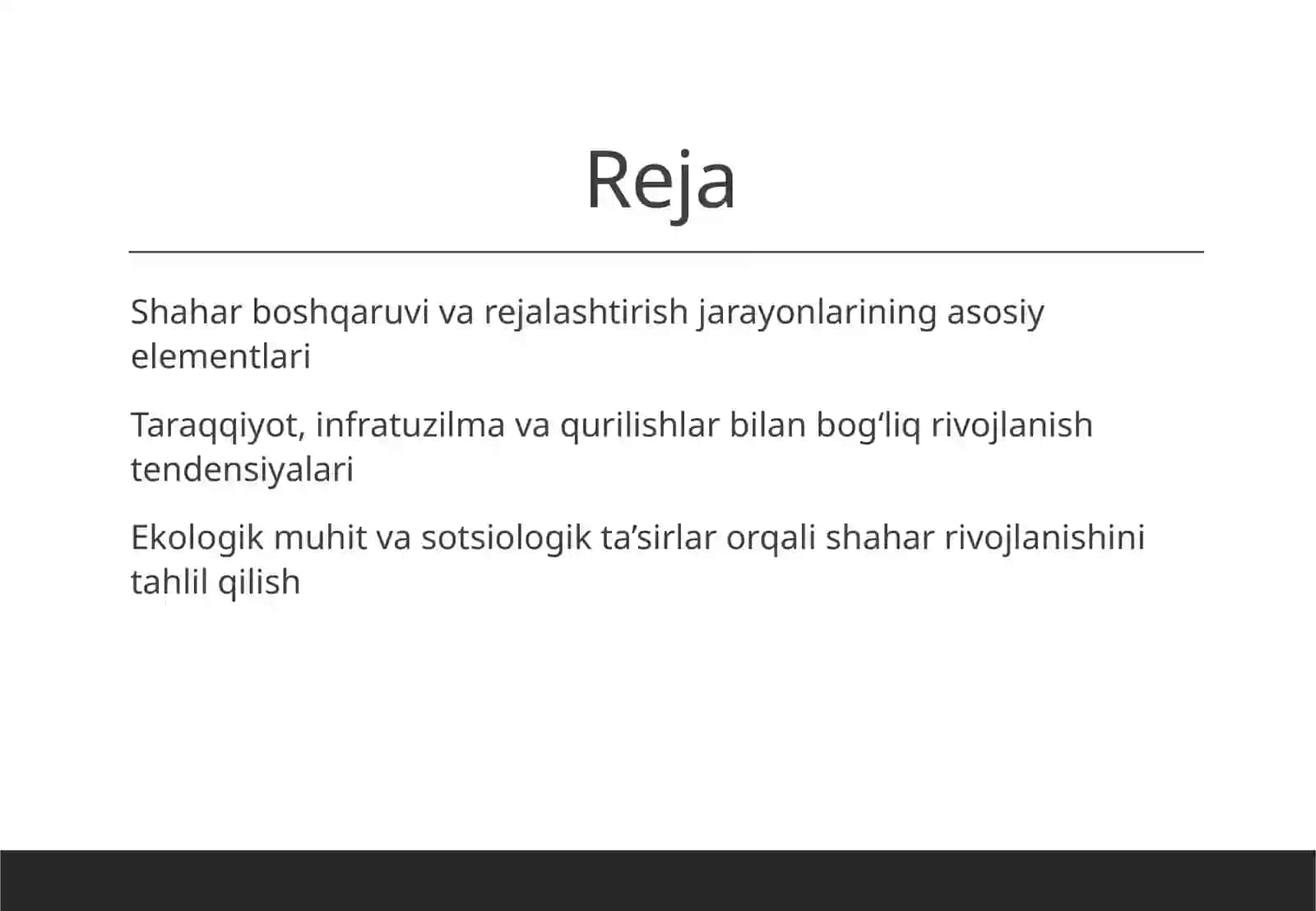 Shaxar jarayonlari boshqaruv,rejalashtirish taraqqiyot qurulushlar va ekologiya 2