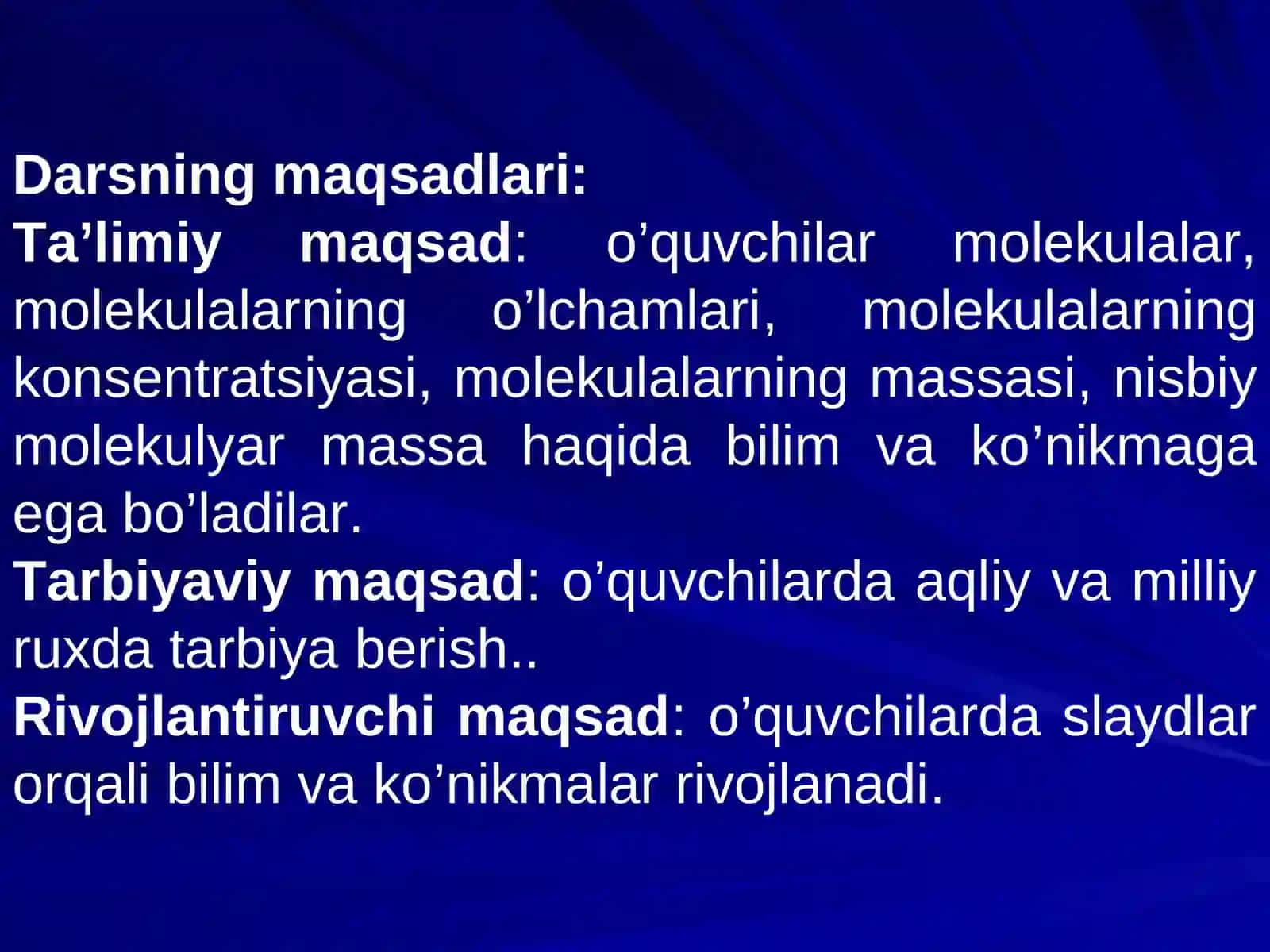Molekulalarning o’lchami va massasi 2