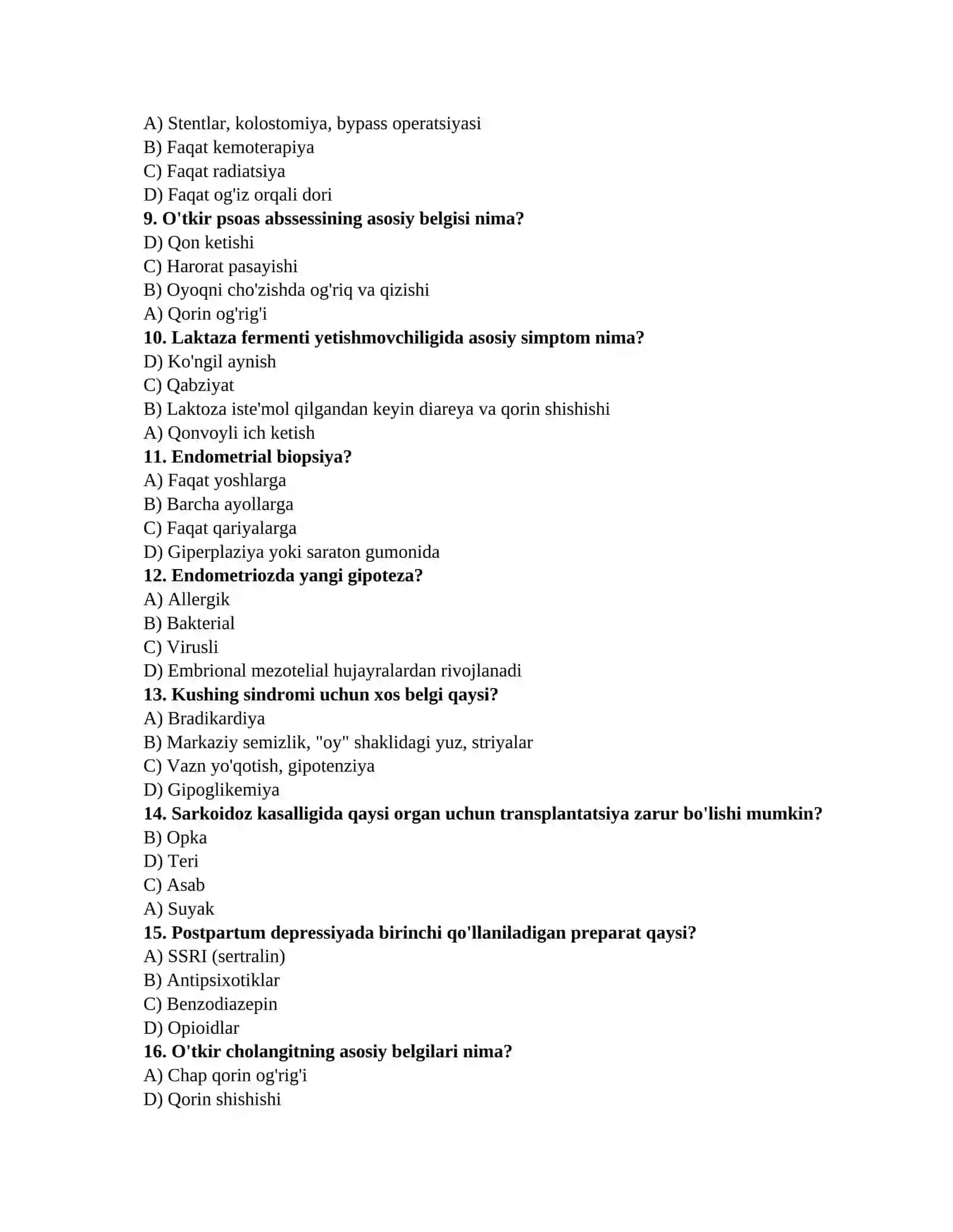 Tibbiyot fani testlari 2