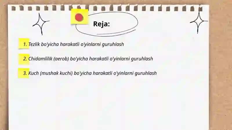 Harakatli o’yinlarni jismoniy sifatlar bo’yicha guruhlash 2