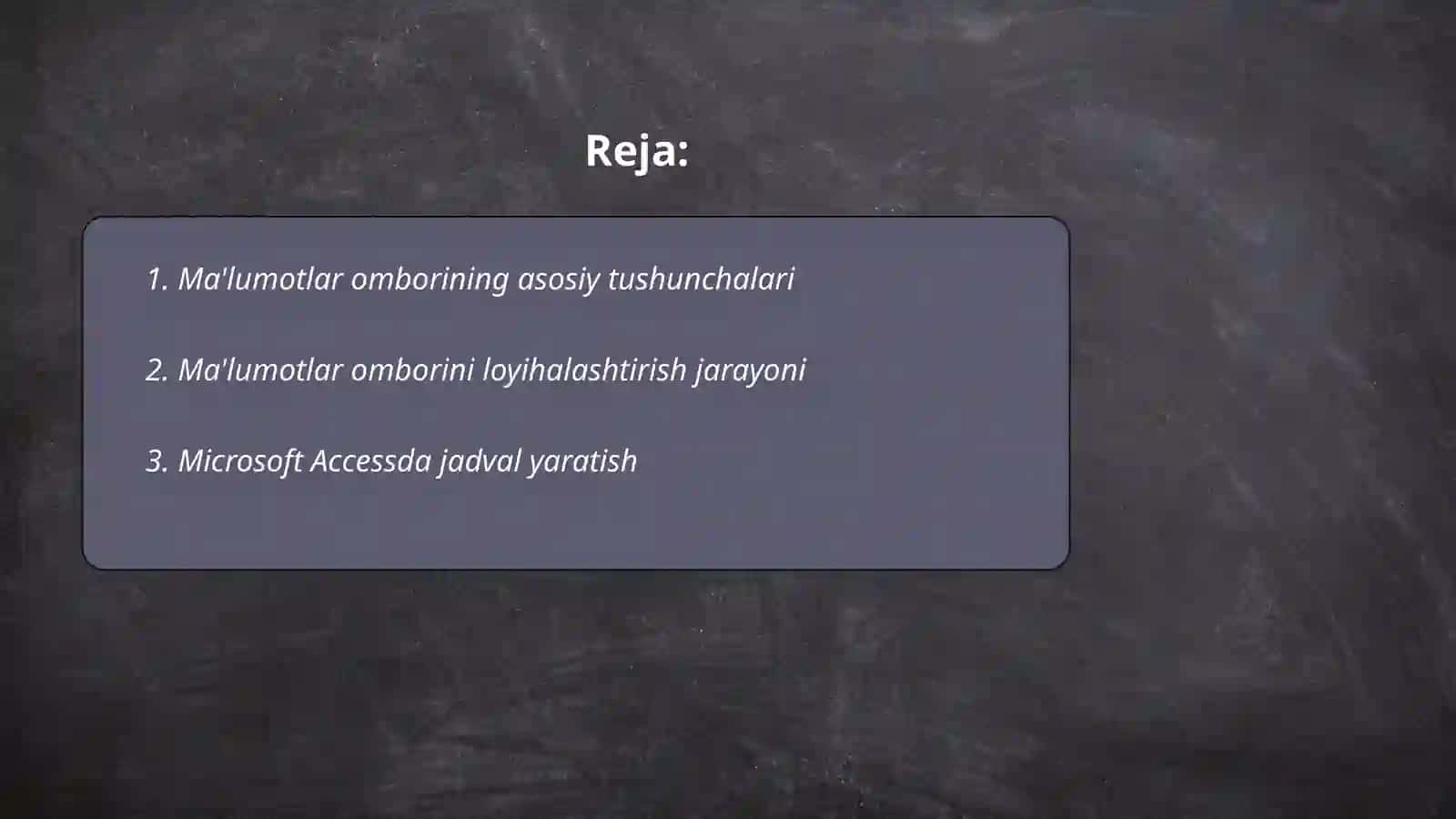 Ma'lumotlar omborini loyihalashtirish jarayoni 2