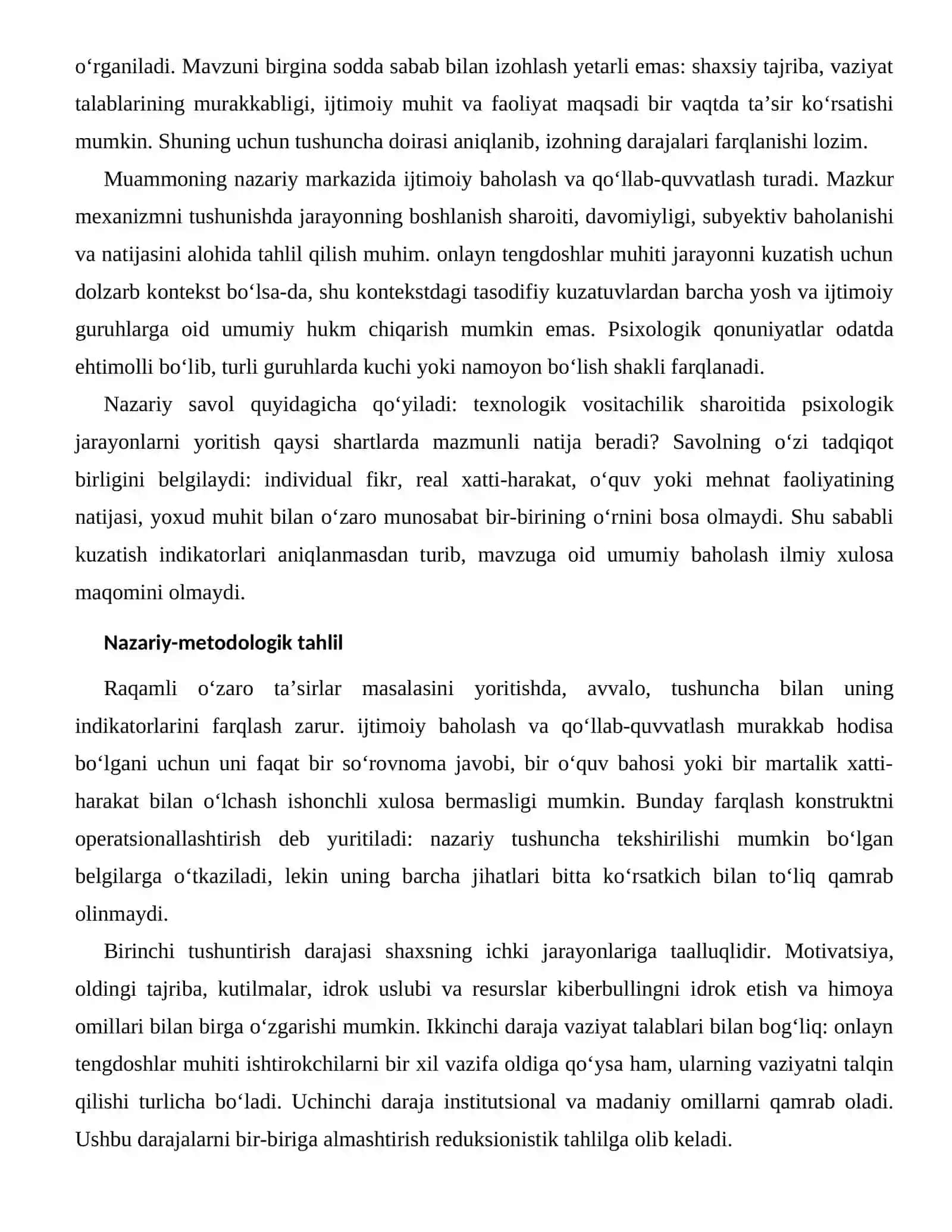 KIBERBULLINGNI IDROK ETISH VA HIMOYA OMILLARI — RAQAMLI MUHITDAGI XUSUSIYATLARI 2