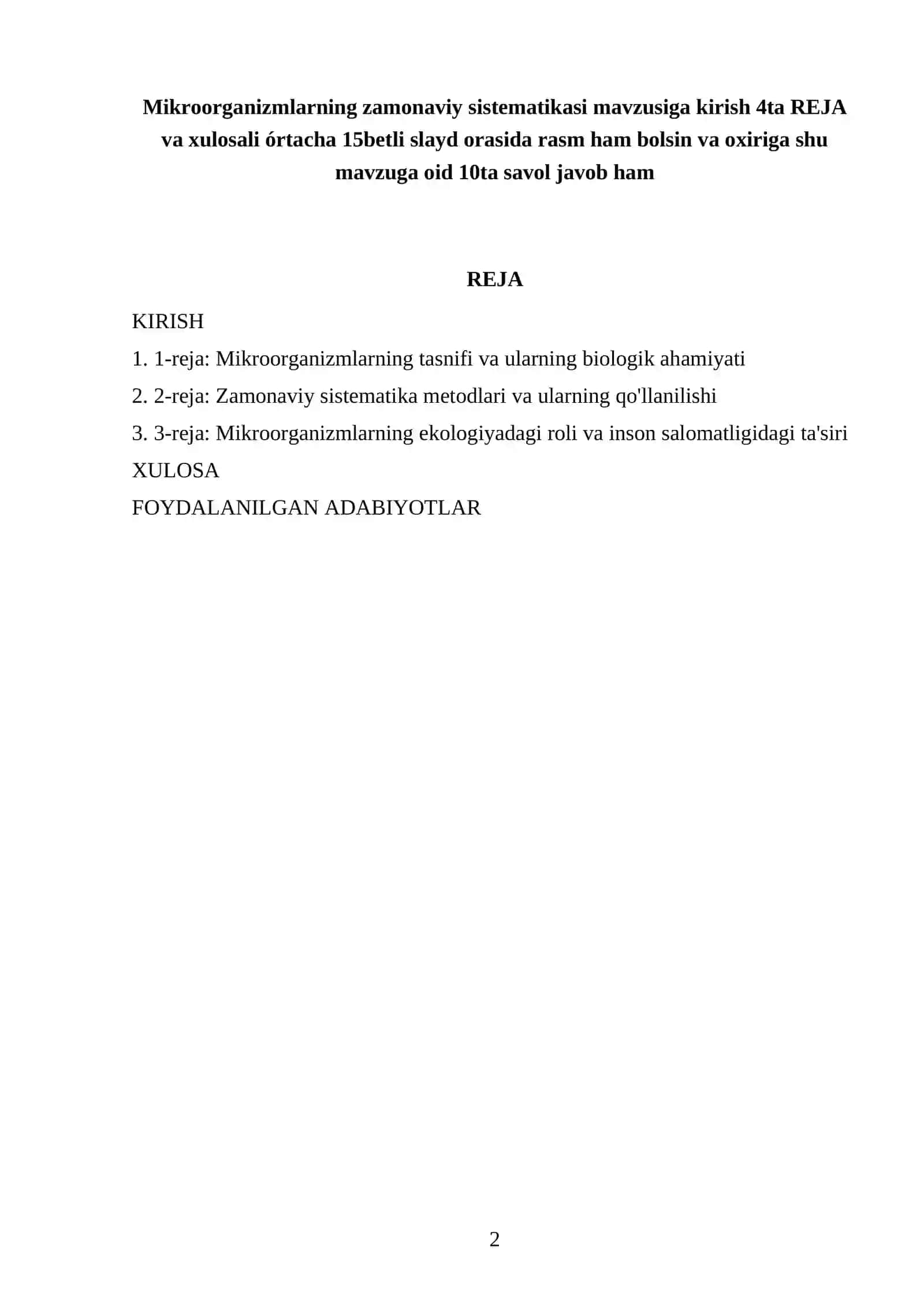 Mikroorganizmlarning zamonaviy sistematikasi mavzusiga kirish 2