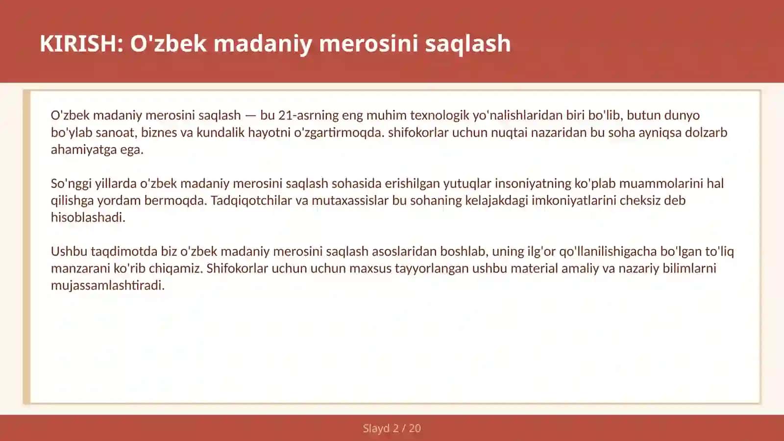 O'ZBEK MADANIY MEROSINI SAQLASH 2
