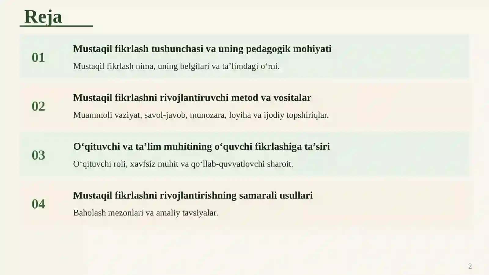 O‘QUVCHILARNING MUSTAQIL FIKRLASH QOBILIYATINI RIVOJLANTIRISH 2