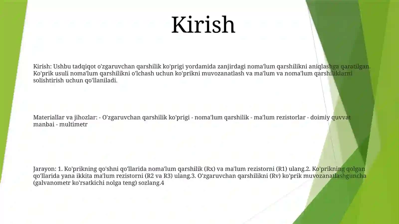 O'Zgaruvchan To'K Ko'Prigi Yordamida Noma'Lum Qarshilikni Aniqlash 2