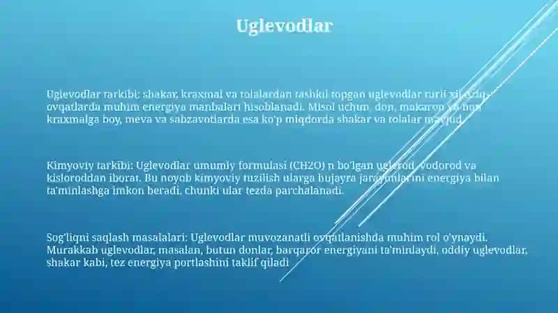 Oziq -Ovqat Mahsulotlarining Kimyoviy Tarkibi 2