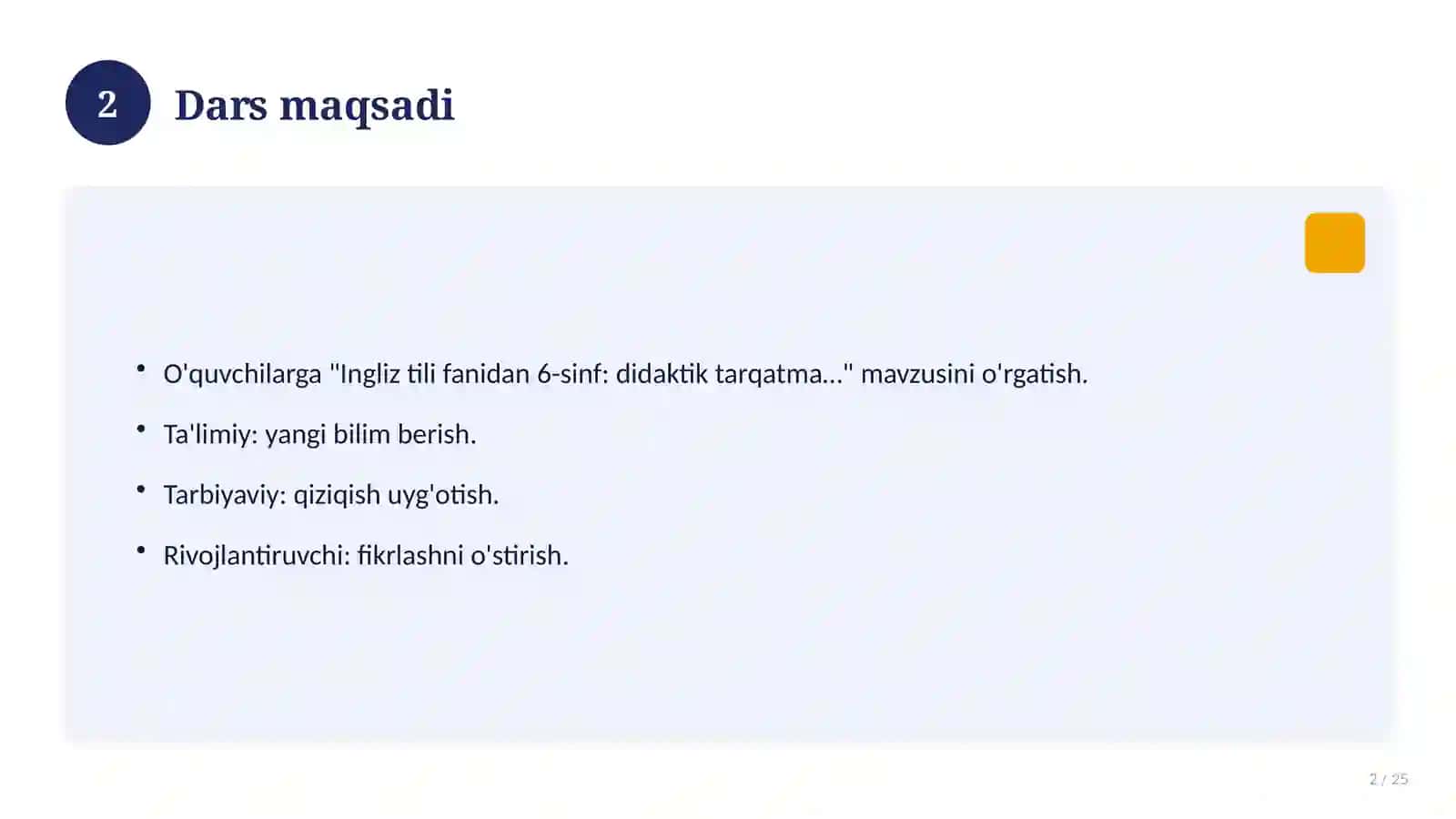 Ingliz tili fanidan 6-sinf: didaktik tarqatma materiallar 2