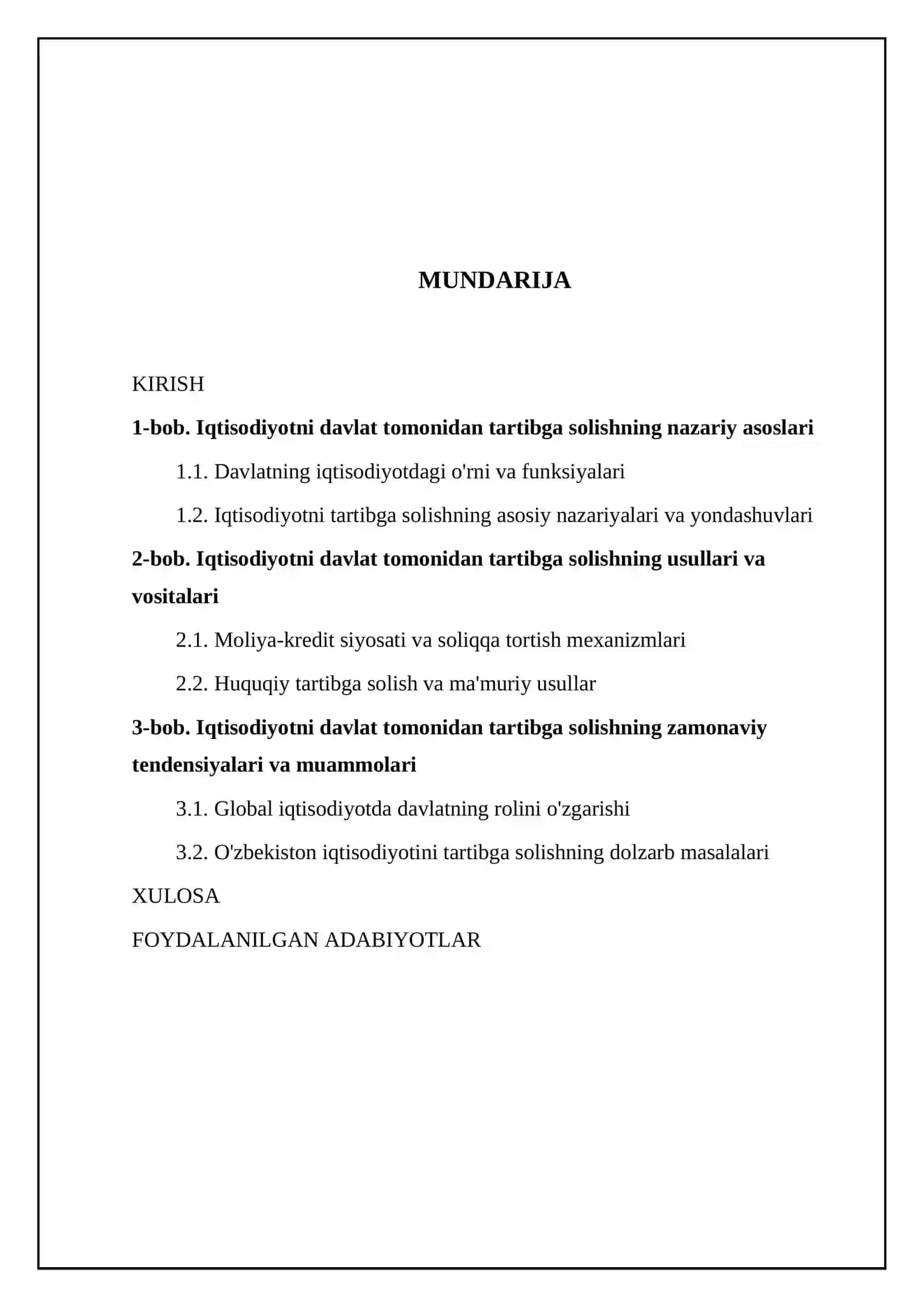 Iqtisodiyitni davlat tomonidan tartibga solishning mohiyati va zarurligi 2