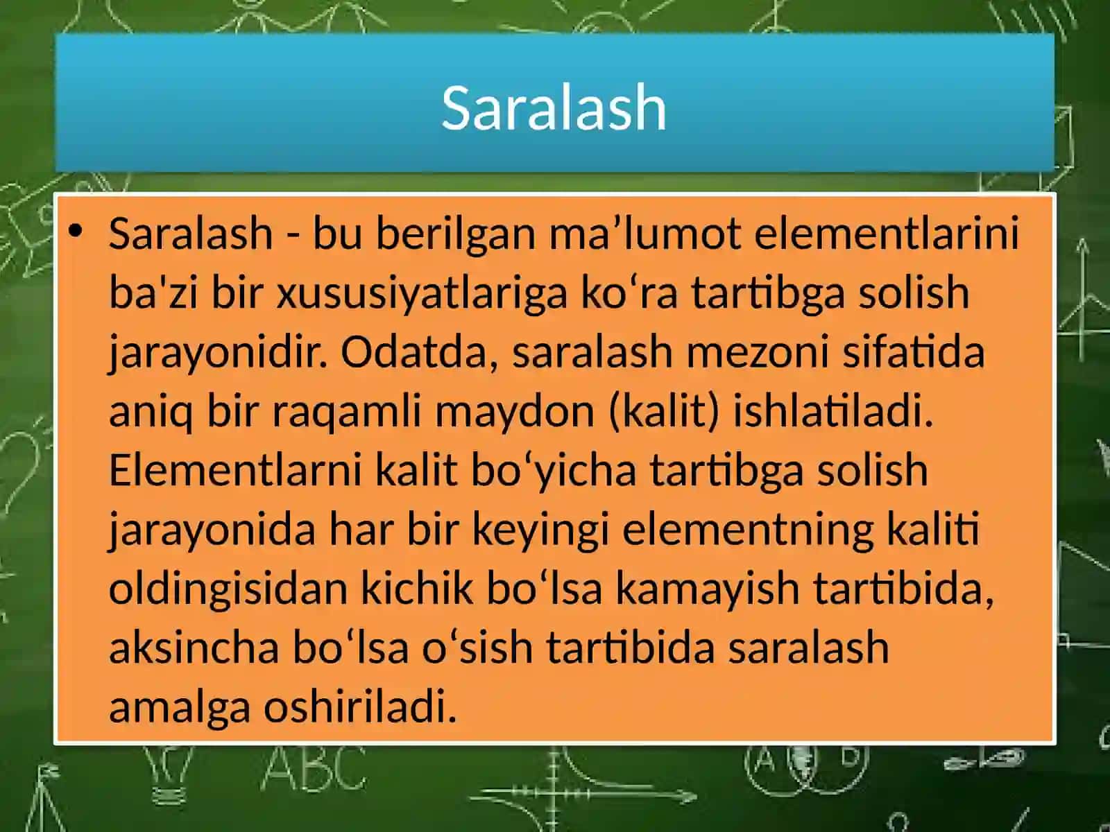 Saralash algoritmlarini (Quick Sort yoki Merge Sort) loyihalashtirish va samaradorligini tahlil qilish 2