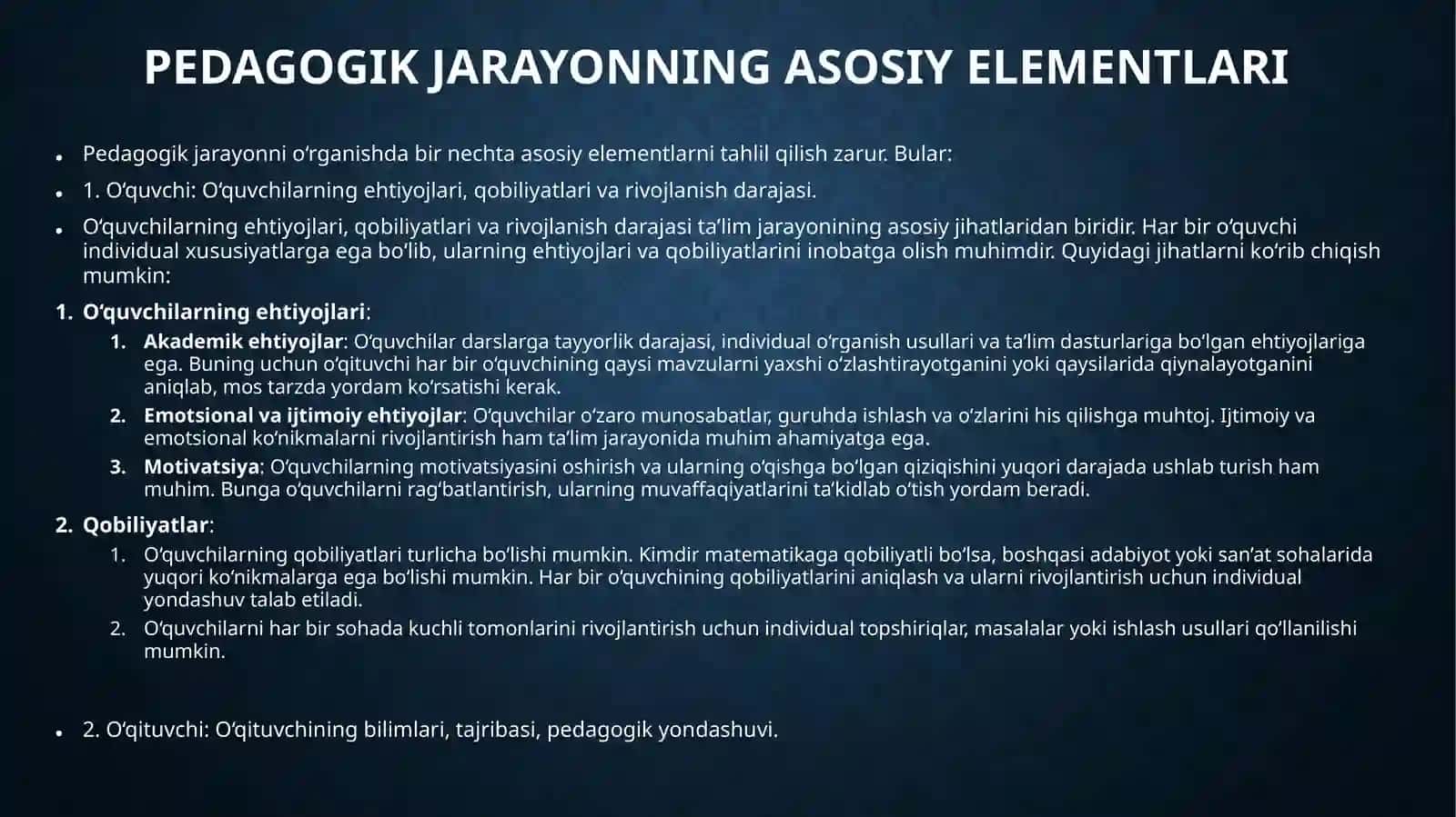 Pedagogik Jarayon va O’qituvchining Ahamiyati 2