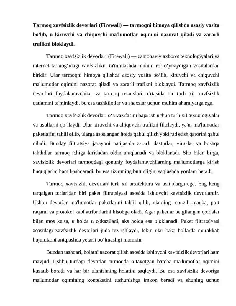 Tarmoq xavfsizlik devorlari 2