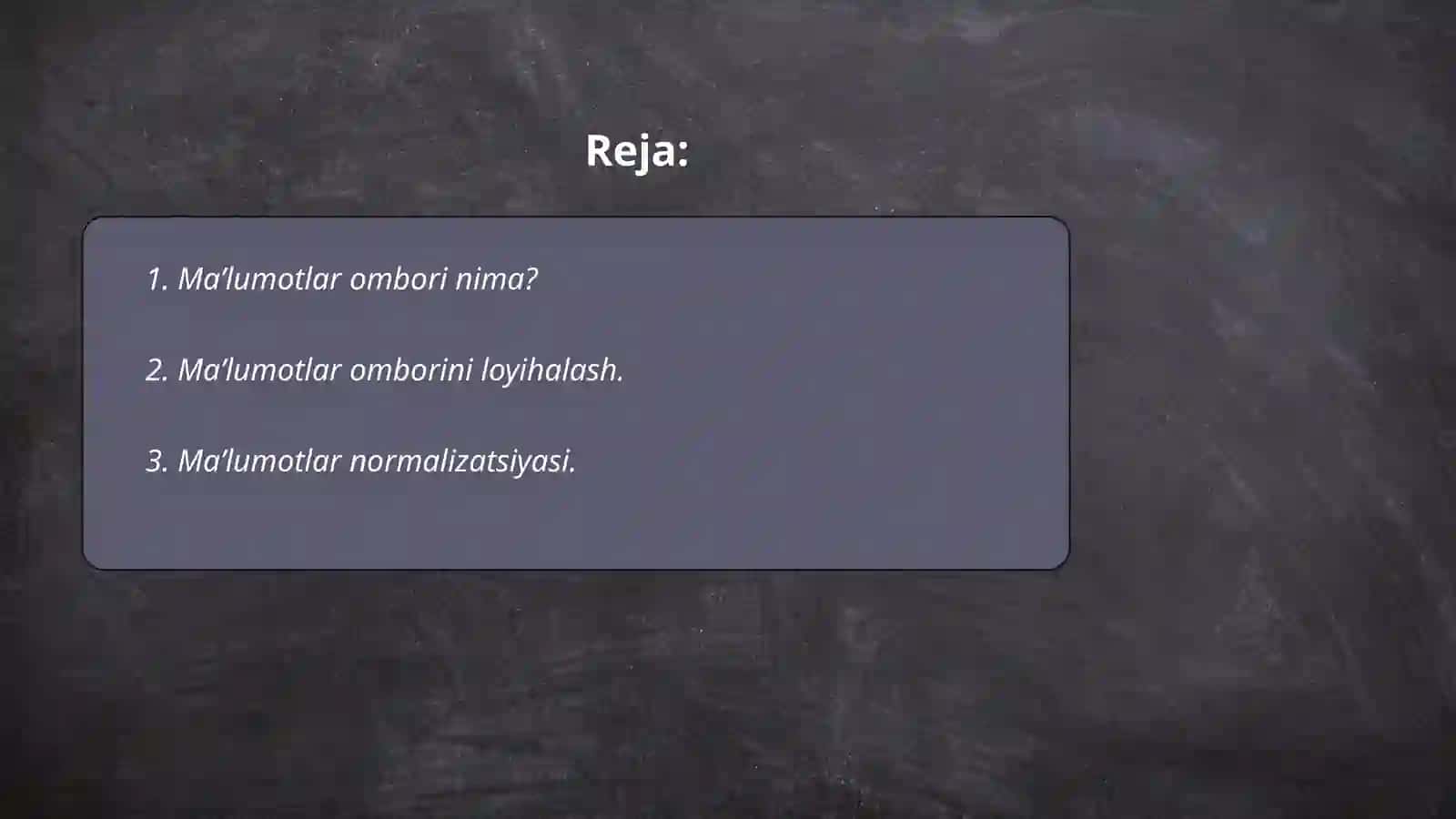 Ma’lumotlar ombori, uni tashkil etish. Microsoft Access ni ishlatish texnologiyasi 2
