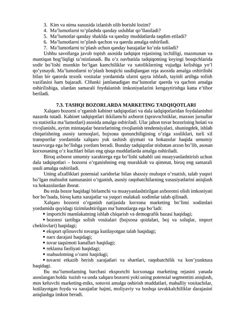 Xalqaro bozorda marketing tadqiqotlarini tashkil etish amaliyoti va uslubi 2