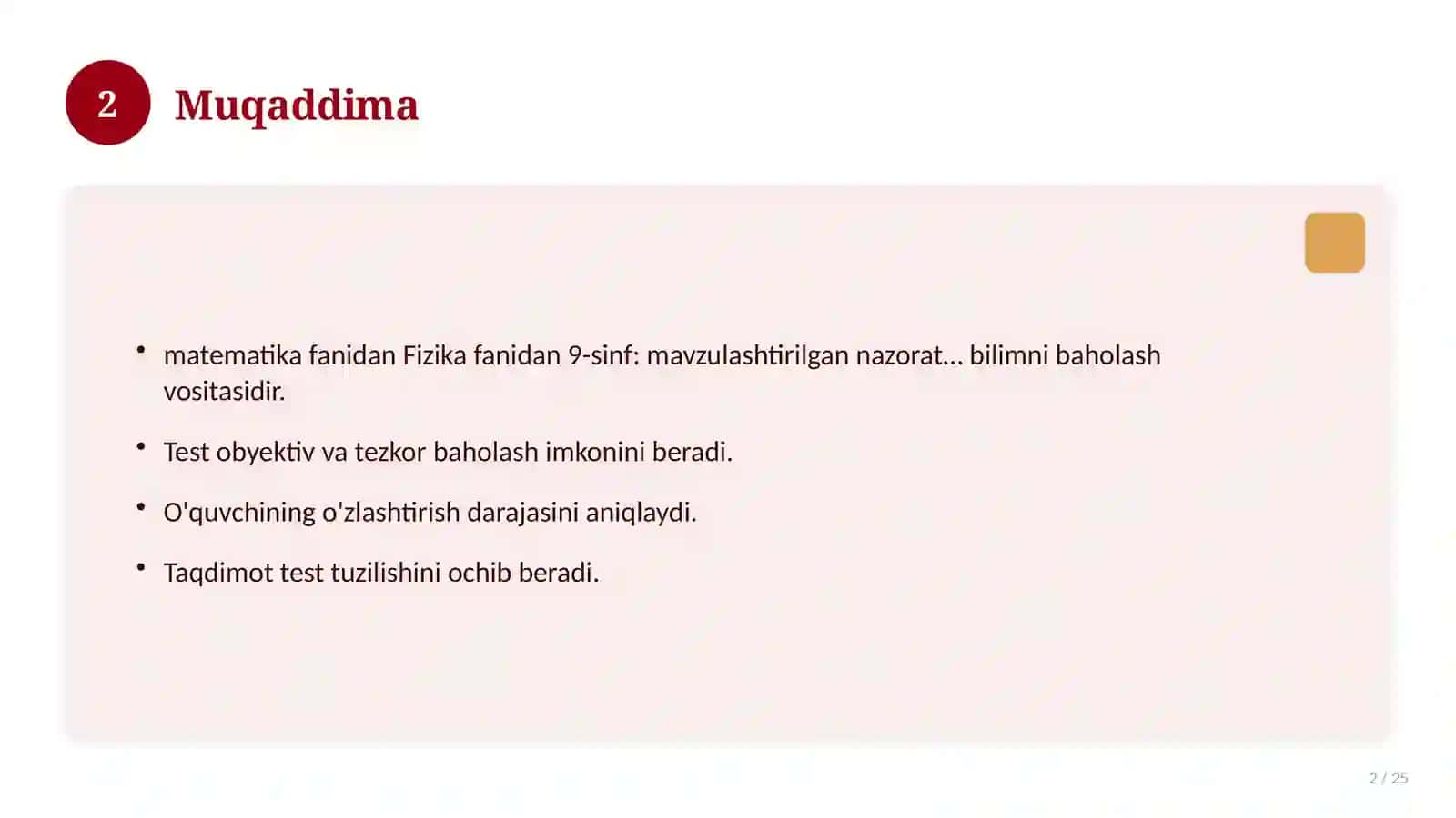 Fizika fanidan 9-sinf: mavzulashtirilgan nazorat ishi va tahlil 2