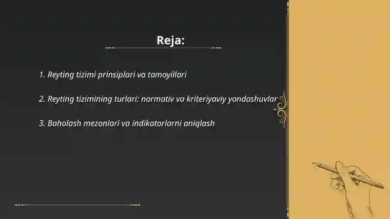 Reyting tizimi prinsiplari va tamoyillari 2