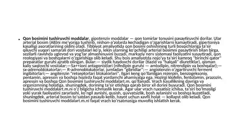 Qon bosimini tushiruvchi moddalar 2